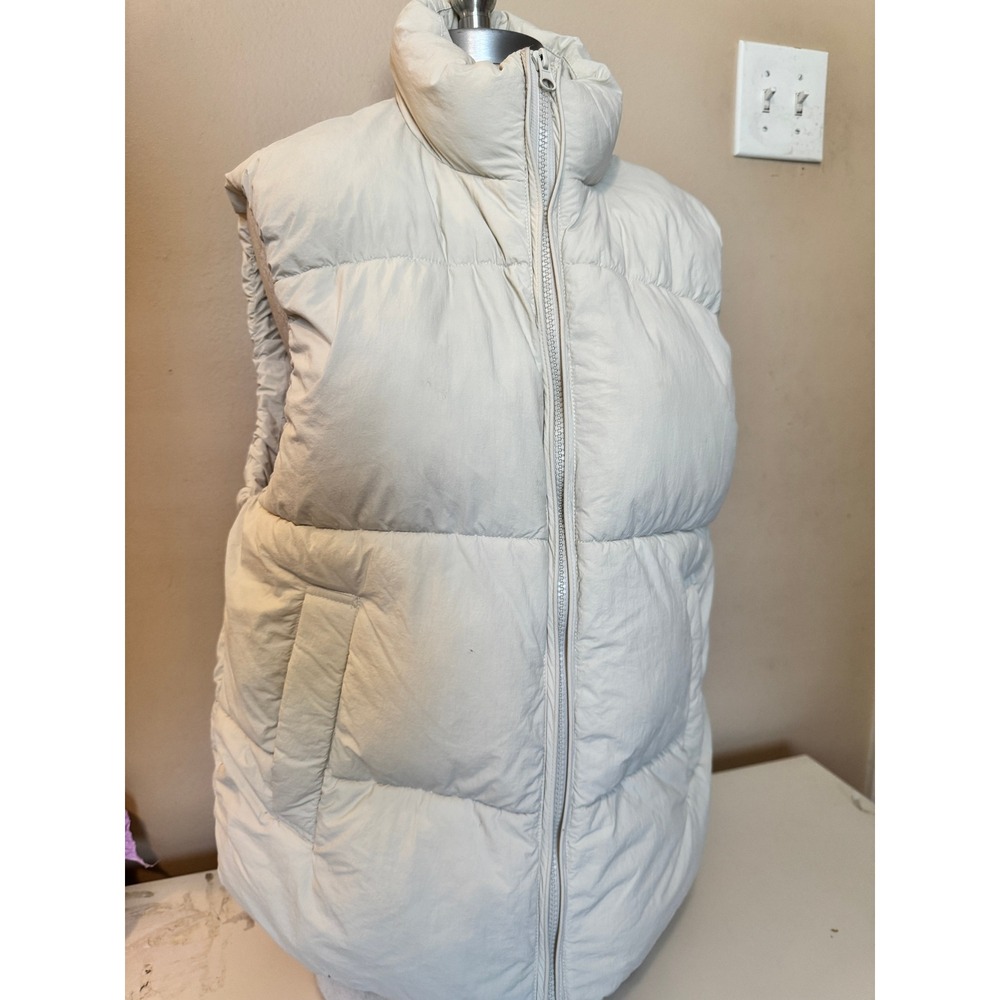 Zara Puffer Vest Cream Off White High Neck Zip Padded Gilet Large 3918/507/251